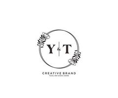 initial YT letters hand drawn feminine and floral botanical logo suitable for spa salon skin hair beauty boutique and cosmetic company. vector