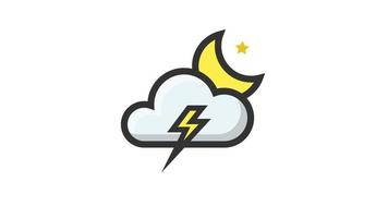 Lightning at night on white background, Weather animated icon video
