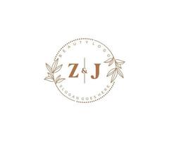 initial ZJ letters Beautiful floral feminine editable premade monoline logo suitable for spa salon skin hair beauty boutique and cosmetic company. vector