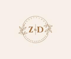 initial ZD letters Beautiful floral feminine editable premade monoline logo suitable for spa salon skin hair beauty boutique and cosmetic company. vector