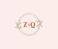 inicial zq letras hermosa floral femenino editable prefabricado monoline logo adecuado para spa salón piel pelo belleza boutique y cosmético compañía. vector