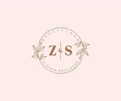 inicial zs letras hermosa floral femenino editable prefabricado monoline logo adecuado para spa salón piel pelo belleza boutique y cosmético compañía. vector