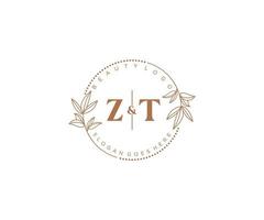 inicial zt letras hermosa floral femenino editable prefabricado monoline logo adecuado para spa salón piel pelo belleza boutique y cosmético compañía. vector