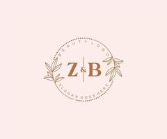 inicial zb letras hermosa floral femenino editable prefabricado monoline logo adecuado para spa salón piel pelo belleza boutique y cosmético compañía. vector