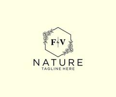 inicial fv letras botánico femenino logo modelo floral, editable prefabricado monoline logo adecuado, lujo femenino Boda marca, corporativo. vector