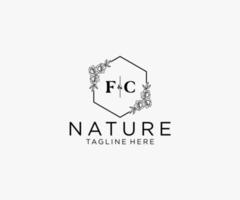 inicial fc letras botánico femenino logo modelo floral, editable prefabricado monoline logo adecuado, lujo femenino Boda marca, corporativo. vector