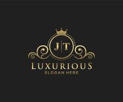 Initial JT Letter Royal Luxury Logo template in vector art for Restaurant, Royalty, Boutique, Cafe, Hotel, Heraldic, Jewelry, Fashion and other vector illustration.