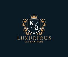 Initial KQ Letter Royal Luxury Logo template in vector art for Restaurant, Royalty, Boutique, Cafe, Hotel, Heraldic, Jewelry, Fashion and other vector illustration.