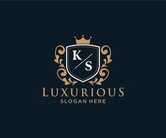 Initial KS Letter Royal Luxury Logo template in vector art for Restaurant, Royalty, Boutique, Cafe, Hotel, Heraldic, Jewelry, Fashion and other vector illustration.