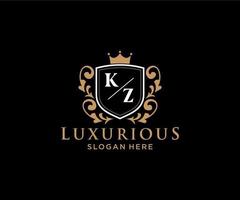 Initial KZ Letter Royal Luxury Logo template in vector art for Restaurant, Royalty, Boutique, Cafe, Hotel, Heraldic, Jewelry, Fashion and other vector illustration.