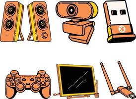 Set of video game console icons. Vector illustration in doodle style