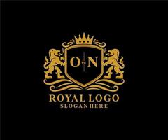 Initial ON Letter Lion Royal Luxury Logo template in vector art for Restaurant, Royalty, Boutique, Cafe, Hotel, Heraldic, Jewelry, Fashion and other vector illustration.