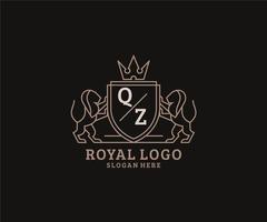 Initial QZ Letter Lion Royal Luxury Logo template in vector art for Restaurant, Royalty, Boutique, Cafe, Hotel, Heraldic, Jewelry, Fashion and other vector illustration.