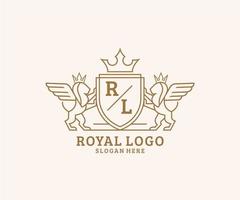 Initial RL Letter Lion Royal Luxury Heraldic,Crest Logo template in vector art for Restaurant, Royalty, Boutique, Cafe, Hotel, Heraldic, Jewelry, Fashion and other vector illustration.