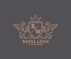 Initial RW Letter Lion Royal Luxury Heraldic,Crest Logo template in vector art for Restaurant, Royalty, Boutique, Cafe, Hotel, Heraldic, Jewelry, Fashion and other vector illustration.