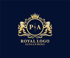 Initial PA Letter Lion Royal Luxury Logo template in vector art for Restaurant, Royalty, Boutique, Cafe, Hotel, Heraldic, Jewelry, Fashion and other vector illustration.