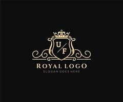 Initial UF Letter Luxurious Brand Logo Template, for Restaurant, Royalty, Boutique, Cafe, Hotel, Heraldic, Jewelry, Fashion and other vector illustration.