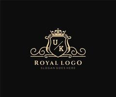 Initial UK Letter Luxurious Brand Logo Template, for Restaurant, Royalty, Boutique, Cafe, Hotel, Heraldic, Jewelry, Fashion and other vector illustration.