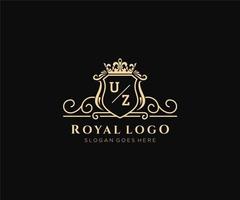 Initial UZ Letter Luxurious Brand Logo Template, for Restaurant, Royalty, Boutique, Cafe, Hotel, Heraldic, Jewelry, Fashion and other vector illustration.