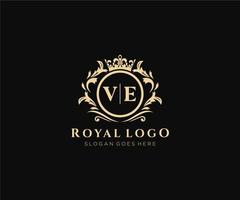 Initial VE Letter Luxurious Brand Logo Template, for Restaurant, Royalty, Boutique, Cafe, Hotel, Heraldic, Jewelry, Fashion and other vector illustration.