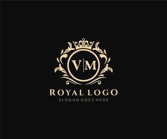 Initial VM Letter Luxurious Brand Logo Template, for Restaurant, Royalty, Boutique, Cafe, Hotel, Heraldic, Jewelry, Fashion and other vector illustration.