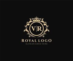 Initial VR Letter Luxurious Brand Logo Template, for Restaurant, Royalty, Boutique, Cafe, Hotel, Heraldic, Jewelry, Fashion and other vector illustration.