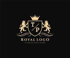 Initial TP Letter Lion Royal Luxury Heraldic,Crest Logo template in vector art for Restaurant, Royalty, Boutique, Cafe, Hotel, Heraldic, Jewelry, Fashion and other vector illustration.