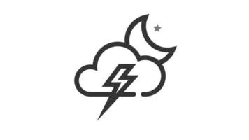 Lightning at night on white background, Weather animated icon video