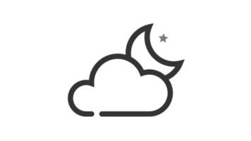 nuageux à nuit sur blanc arrière-plan, temps Animé icône video
