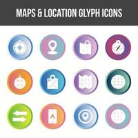 Unique Maps and location Glyph icon set vector