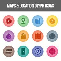 único mapas y ubicación glifo icono conjunto vector