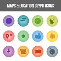 único mapas y ubicación glifo icono conjunto vector