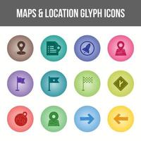 único mapas y ubicación glifo icono conjunto vector