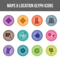 Unique Maps and location Glyph icon set vector