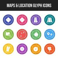 Unique Maps and location Glyph icon set vector