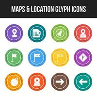 único mapas y ubicación glifo icono conjunto vector