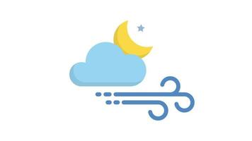 Windy night on white background, Weather animated icon video