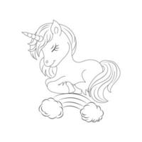 Line art unicorn kids illustration for  Children coloring book page vector