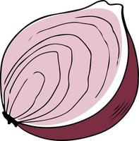 Vector single lineart style red chopped onion half isolated on white background