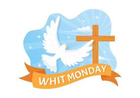 Whit Monday Vector Illustration with a Pigeon or Dove for Christian Community Holiday of the Holy Spirit in Flat Cartoon Hand Drawn Templates