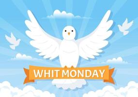 Whit Monday Vector Illustration with a Pigeon or Dove for Christian Community Holiday of the Holy Spirit in Flat Cartoon Hand Drawn Templates