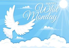 Whit Monday Vector Illustration with a Pigeon or Dove for Christian Community Holiday of the Holy Spirit in Flat Cartoon Hand Drawn Templates