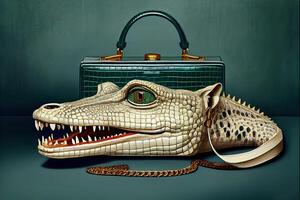 illustration of accessories shoes, handbags... made of crocodile skin photo
