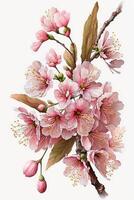 generativo ai ilustración de realista sakura o Cereza florecer, japonés primavera flor sakura, rosado Cereza flor en blanco antecedentes foto