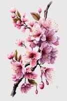 generativo ai ilustración de realista sakura o Cereza florecer, japonés primavera flor sakura, rosado Cereza flor en blanco antecedentes foto
