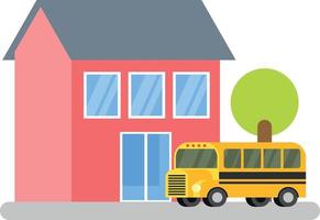 Vector Image Of A School Bus In Front Of A Building