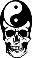 Monochrome Vector Image Of A Skull With Yin-Yang Sign