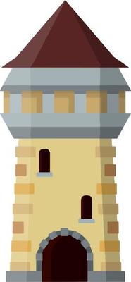 Knight fortress. Concept of security, protection and defense. Cartoon flat illustration. Military building with walls, gates and big tower.