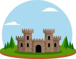 Castle with towers and walls. Defense construction. Medieval European architecture. Home of knight and king. Protection and security. Flat Icon for app and game vector