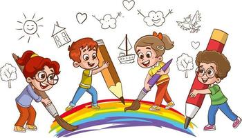vector illustration of cute kids painting together